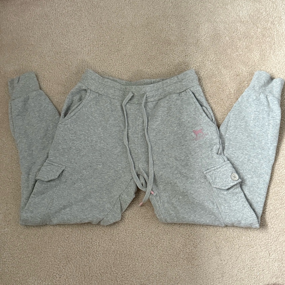 Black Dog Gray Sweatpants with Pink Logo